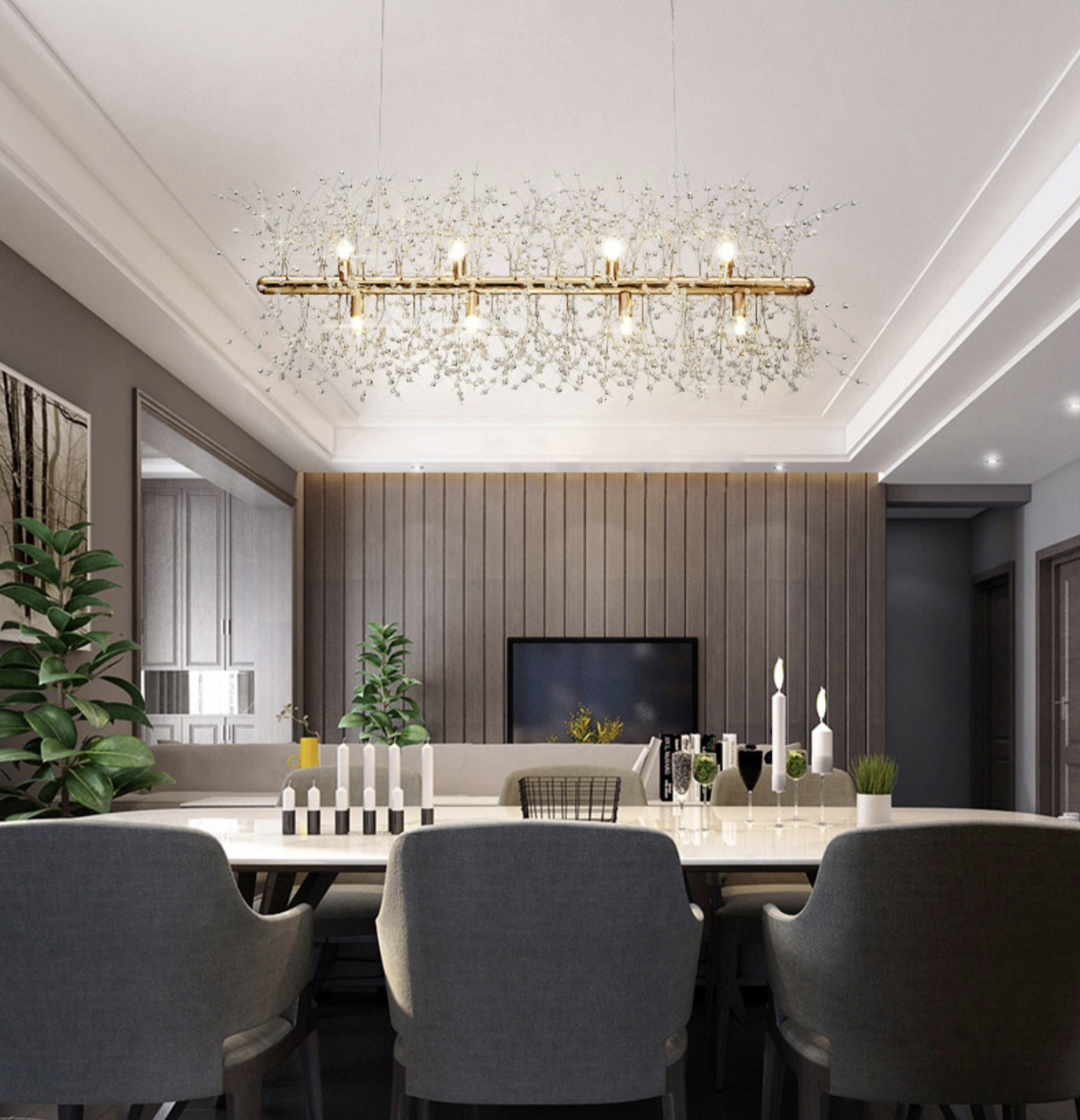 Snowflake Round/Rectangle Dandelion Branch Chandelier- Gold/Chrome/ Rose Gold - Reflect Lighting