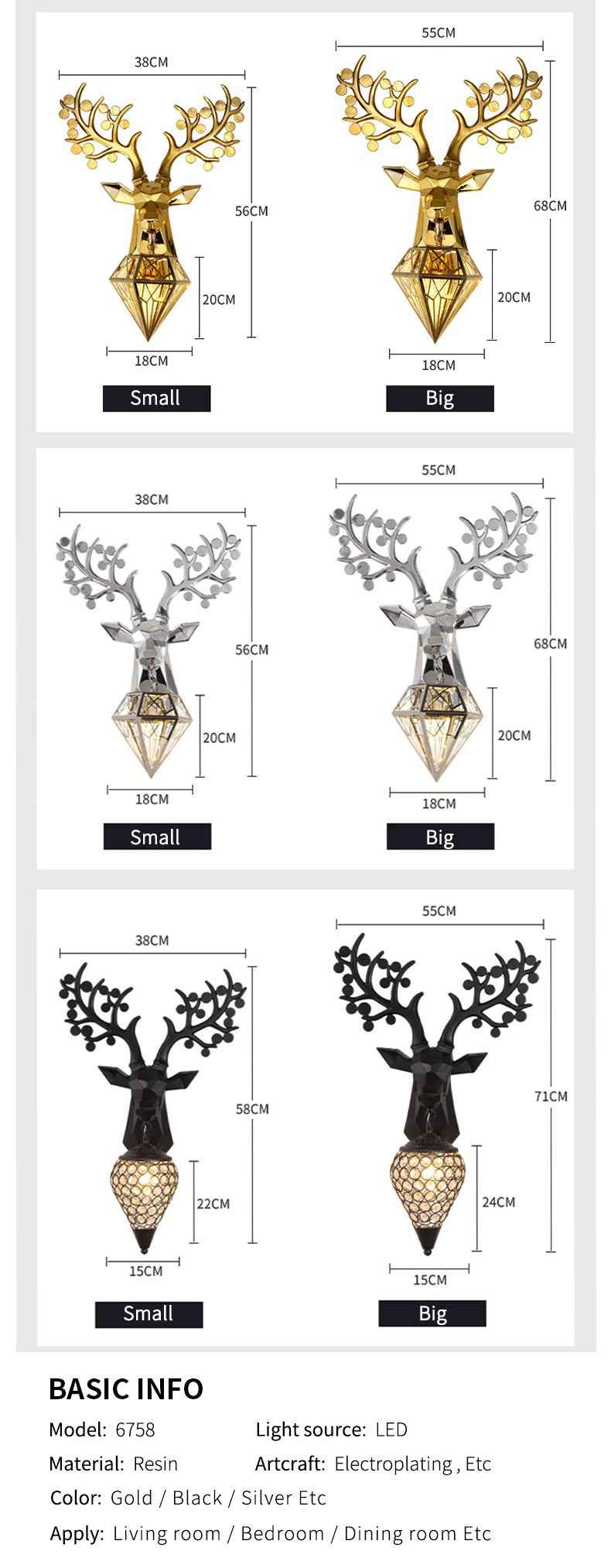 Dasher Deer Gold/Silver/Black Wall Lamp