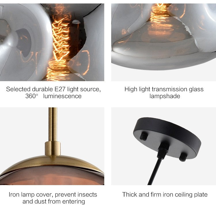 Pressley Vard Pendant Light- Smoky Grey/ Rose Gold/ Red/ Cognac - Reflect Lighting