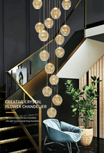 Cognac Eucalyptus Flower Crystal Staircase Chandelier - Reflect Lighting