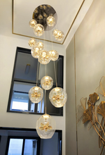 Cognac Eucalyptus Flower Crystal Staircase Chandelier - Reflect Lighting