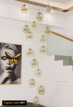 Cognac Eucalyptus Flower Crystal Staircase Chandelier - Reflect Lighting