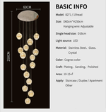 Cognac Eucalyptus Flower Crystal Staircase Chandelier - Reflect Lighting