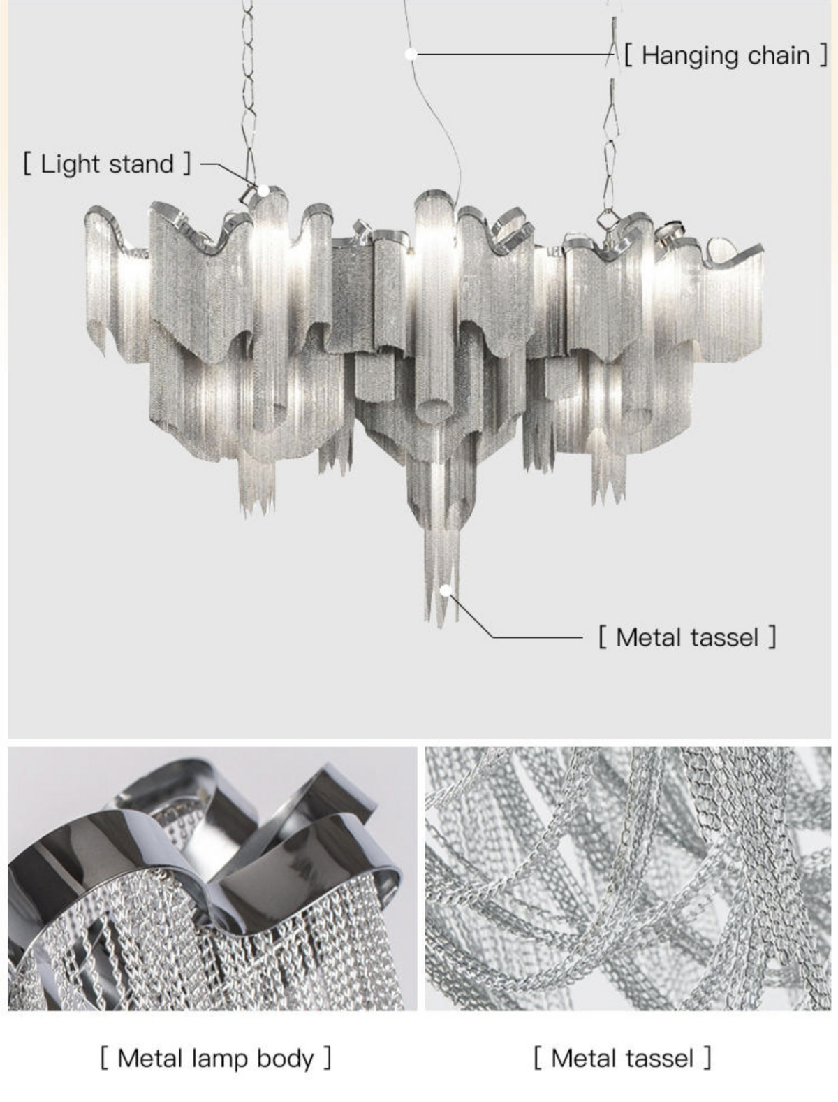 Jaeden Keefe Chrome Tassel Chain Chandelier - Reflect Lighting