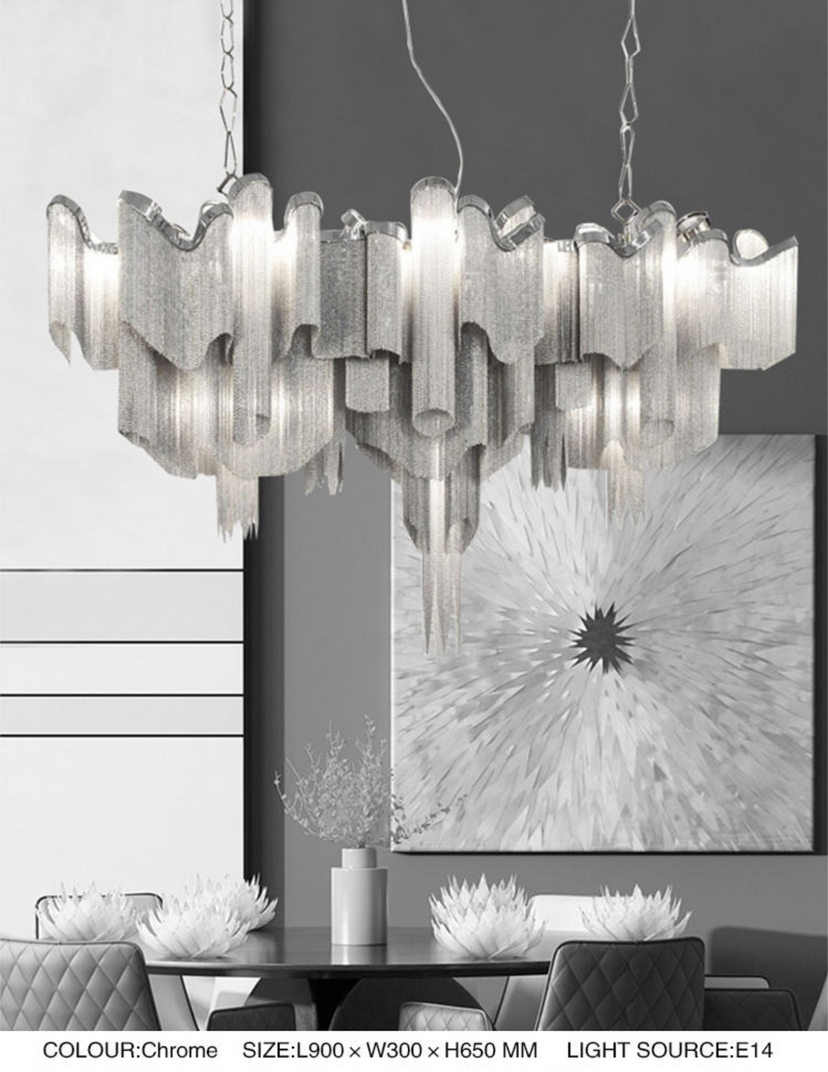 Jaeden Keefe Chrome Tassel Chain Chandelier - Reflect Lighting