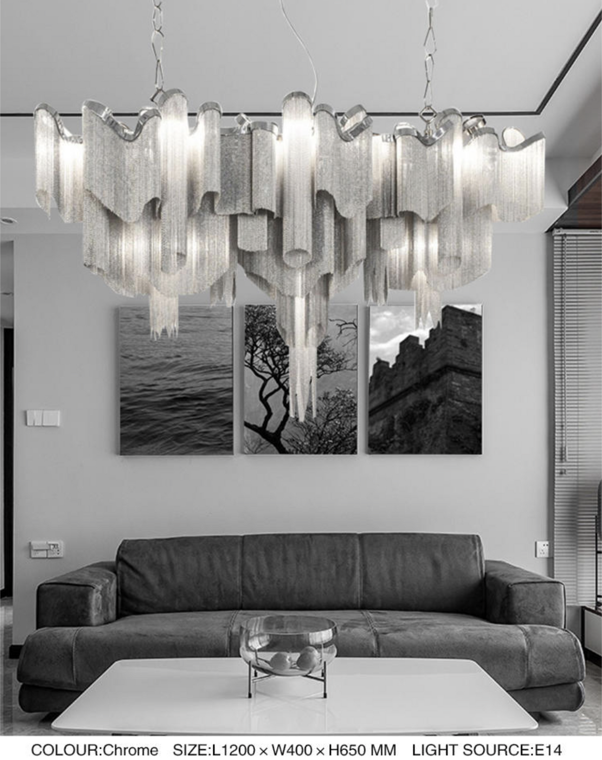 Jaeden Keefe Chrome Tassel Chain Chandelier - Reflect Lighting