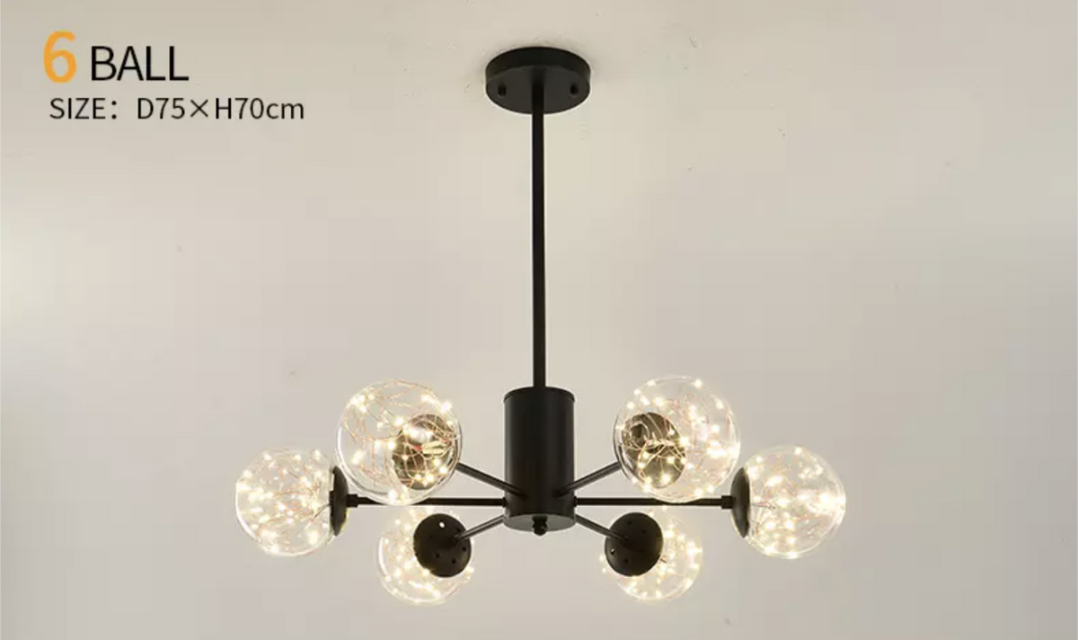 Balle Be Crystal Ball Chandelier- Gold/Black - Reflect Lighting