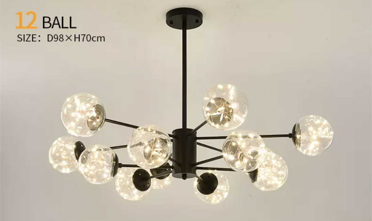Balle Be Crystal Ball Chandelier- Gold/Black - Reflect Lighting