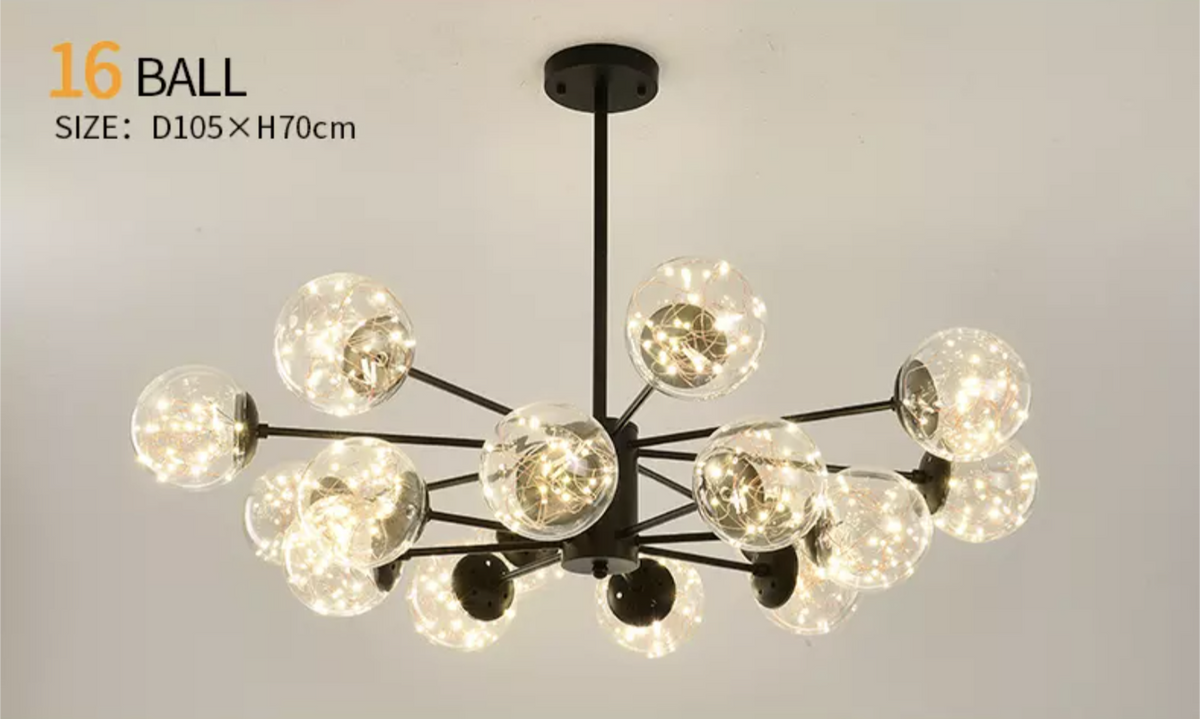 Balle Be Crystal Ball Chandelier- Gold/Black - Reflect Lighting