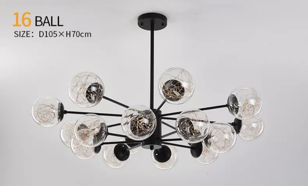 Balle Be Crystal Ball Chandelier- Gold/Black - Reflect Lighting
