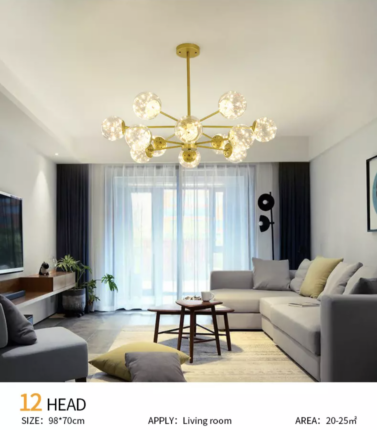 Balle Be Crystal Ball Chandelier- Gold/Black - Reflect Lighting