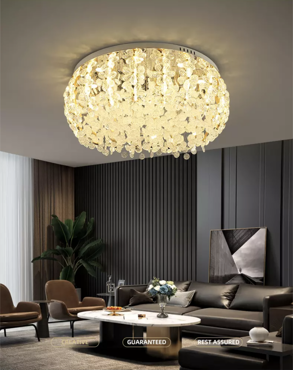 Salazar Flower Crystal Chrome Ceiling Chandelier - Reflect Lighting