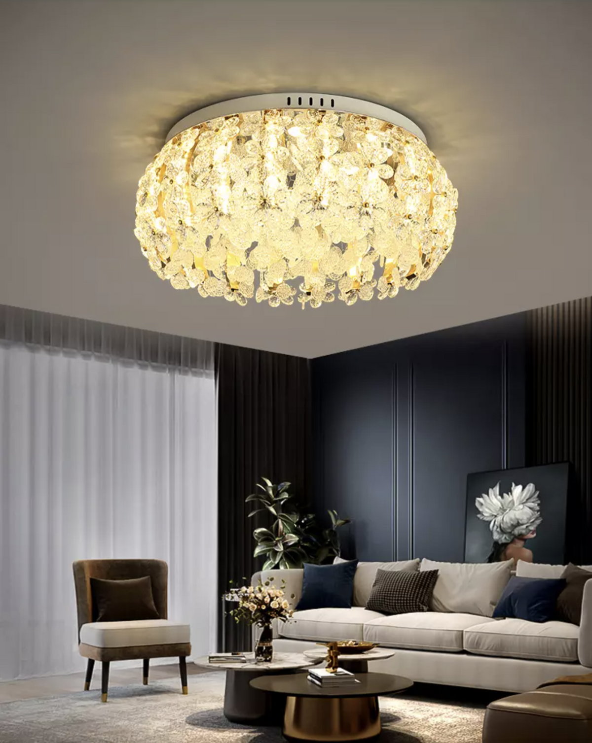 Salazar Flower Crystal Chrome Ceiling Chandelier - Reflect Lighting