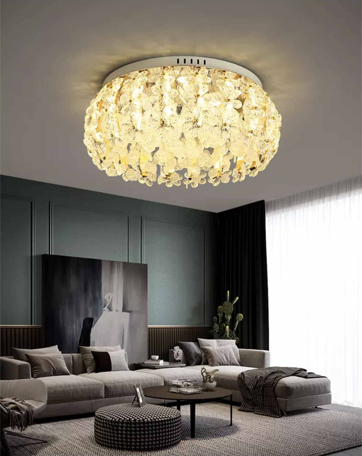 Salazar Flower Crystal Chrome Ceiling Chandelier - Reflect Lighting