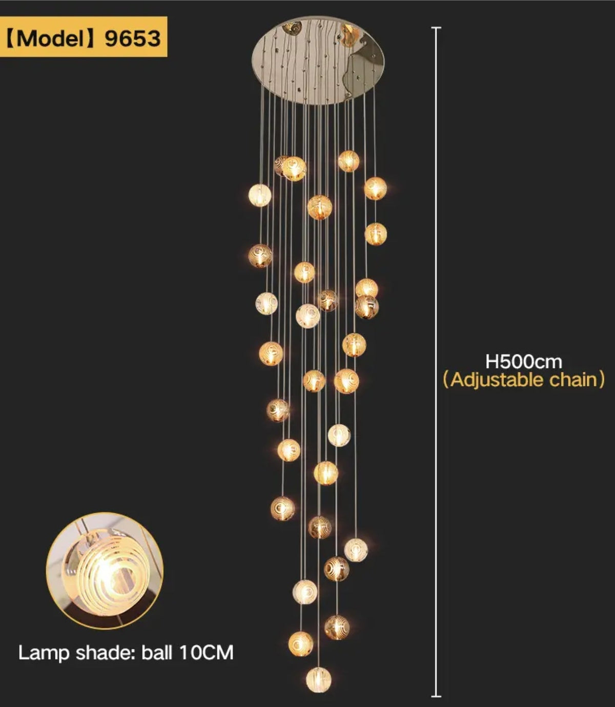 Eclipse Halo Staircase Chandelier-Smokey Grey, Cognac & Transparent