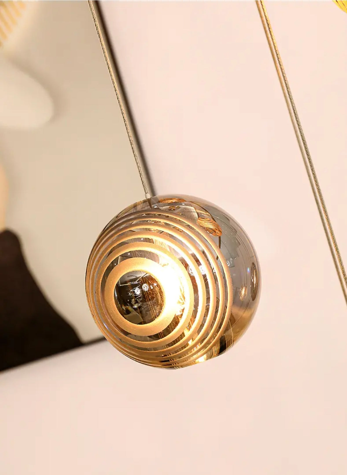 Eclipse Halo Staircase Chandelier-Smokey Grey, Cognac & Transparent