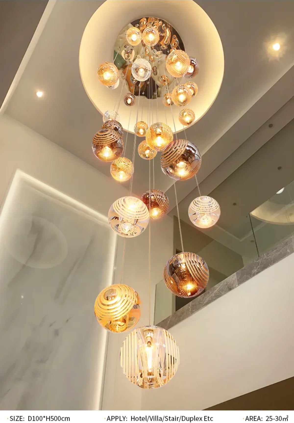 Eclipse Halo Staircase Chandelier-Smokey Grey, Cognac & Transparent