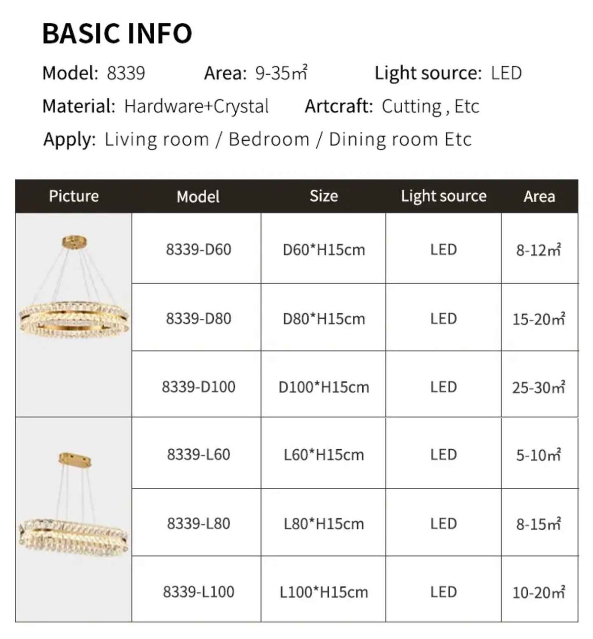 Muscato Antebi Gold/Black Chandelier- Round/Rectangular