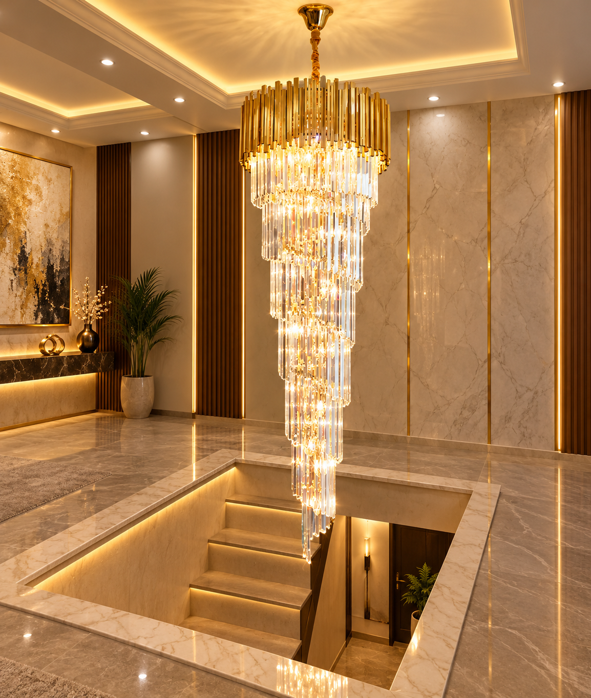 Metal Large Spiral Glass Chandelier