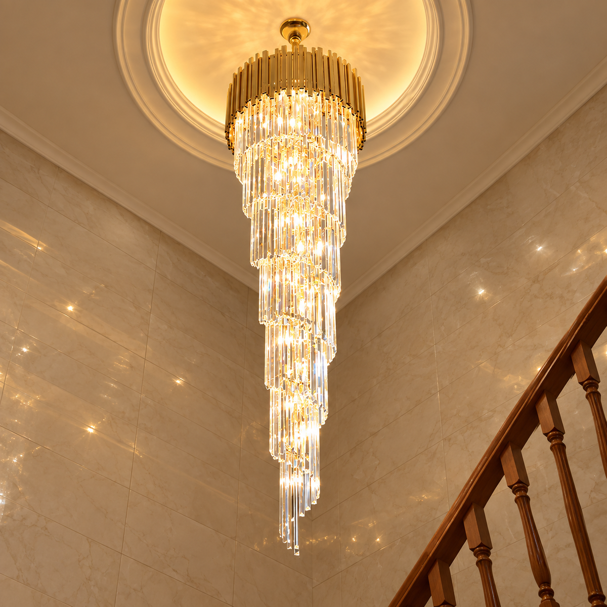 Metal Large Spiral Glass Chandelier