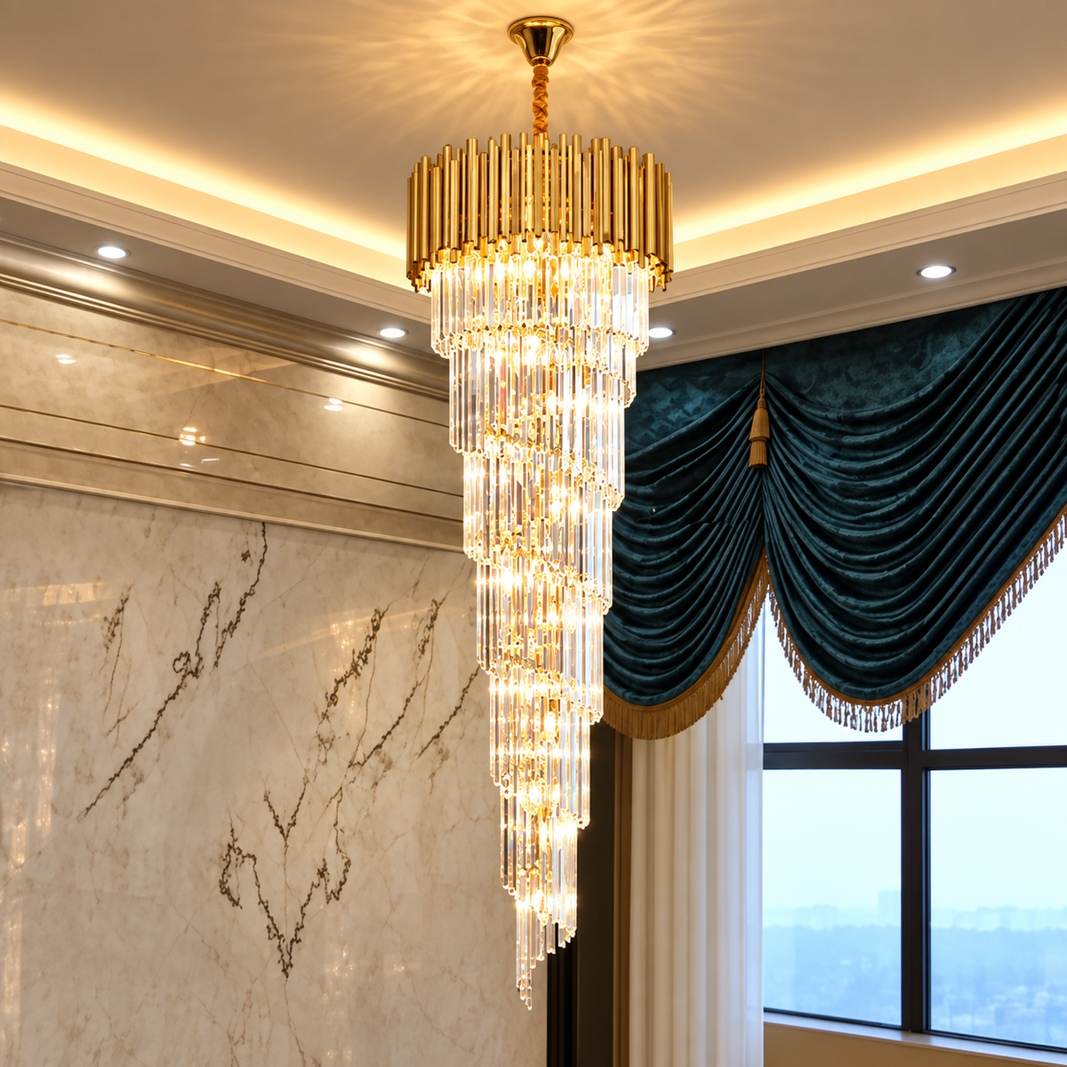 Metal Large Spiral Glass Chandelier