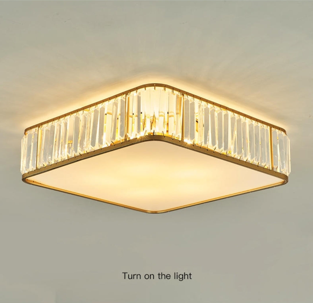 Brent Square Crystal Ceiling Light-Gold - Reflect Lighting