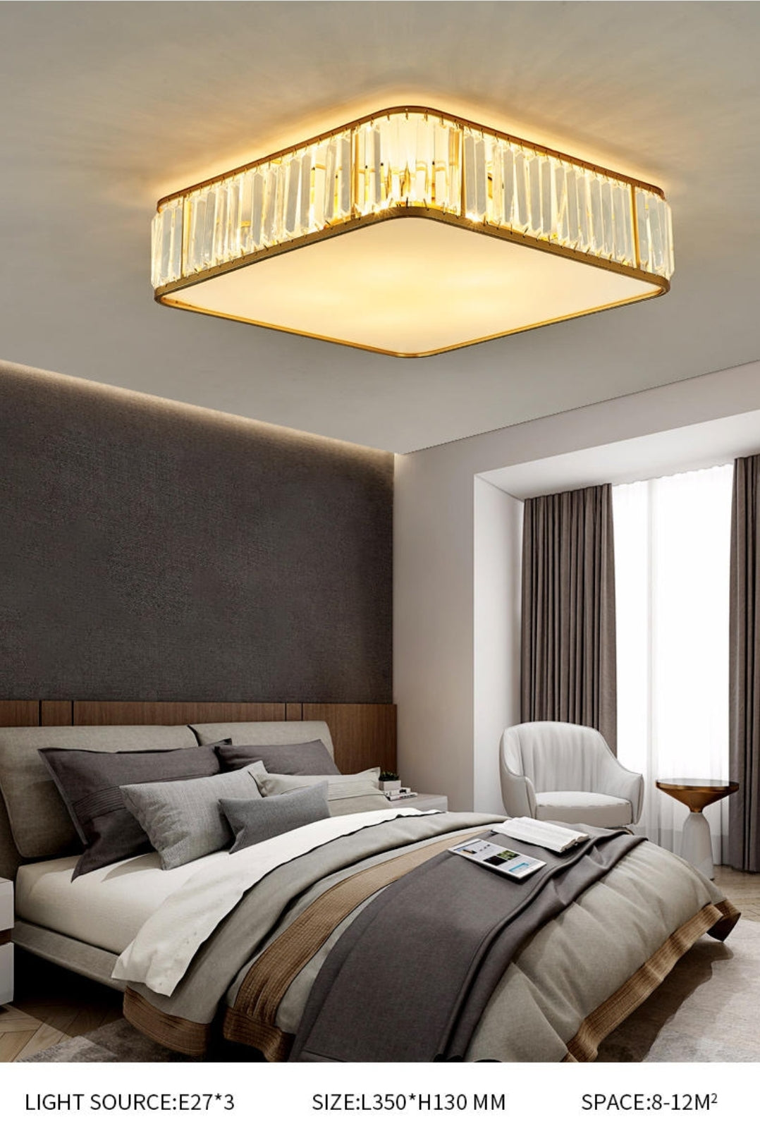 Brent Square Crystal Ceiling Light-Gold - Reflect Lighting
