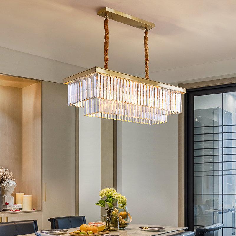 Gold Rectangular Crystal Flat Chandelier - Reflect Lighting