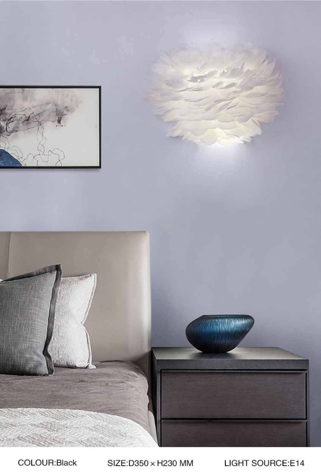 Ivory Feather Round Wall Lamp