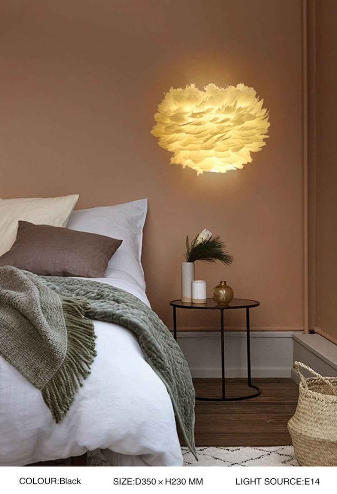 Ivory Feather Round Wall Lamp