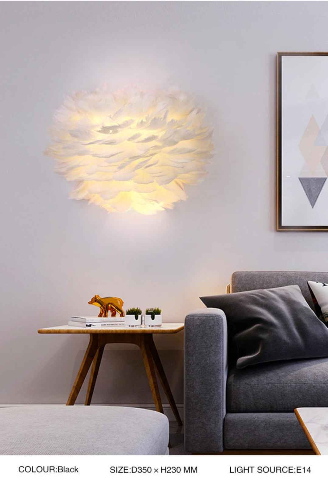 Ivory Feather Round Wall Lamp