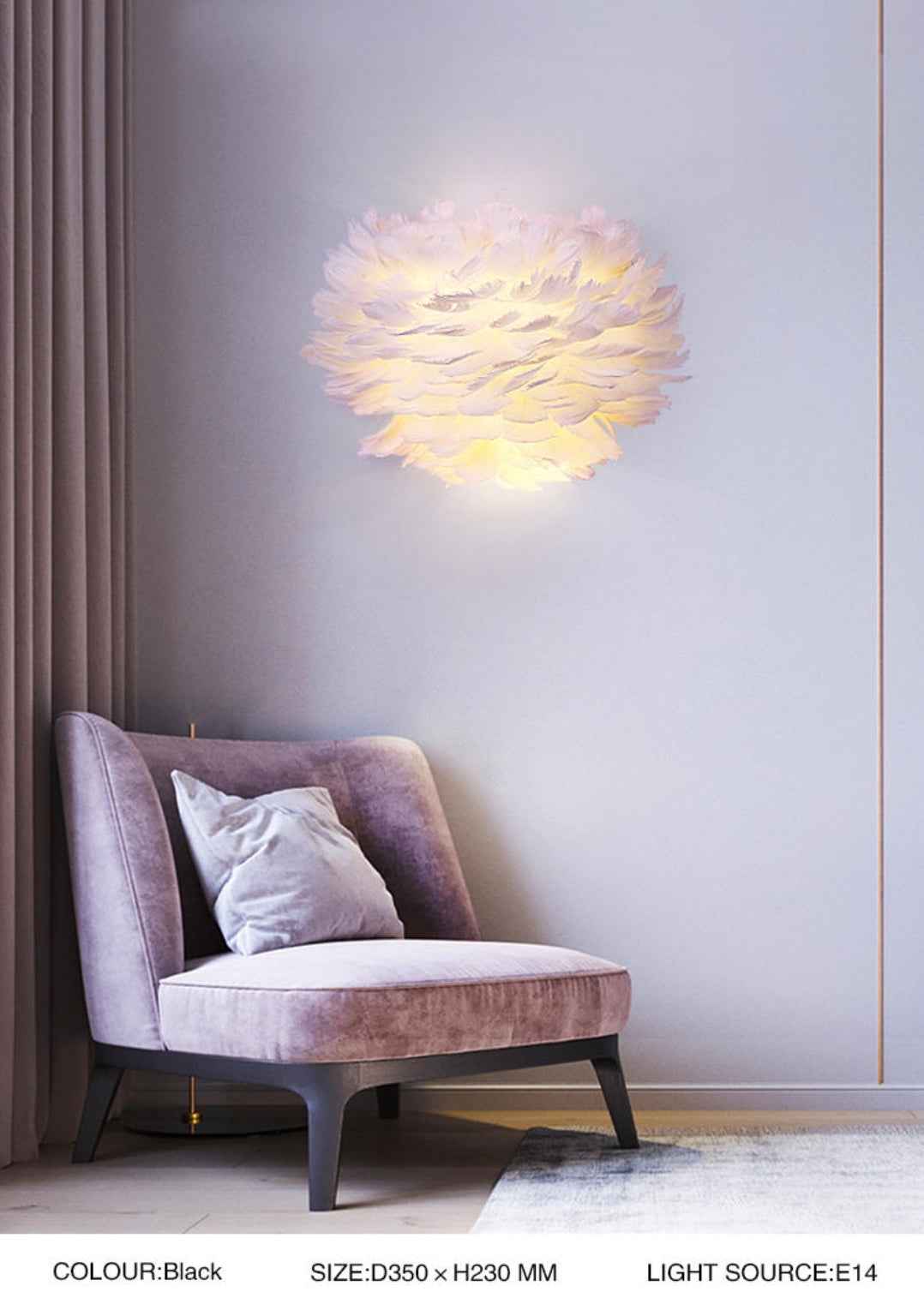 Ivory Feather Round Wall Lamp
