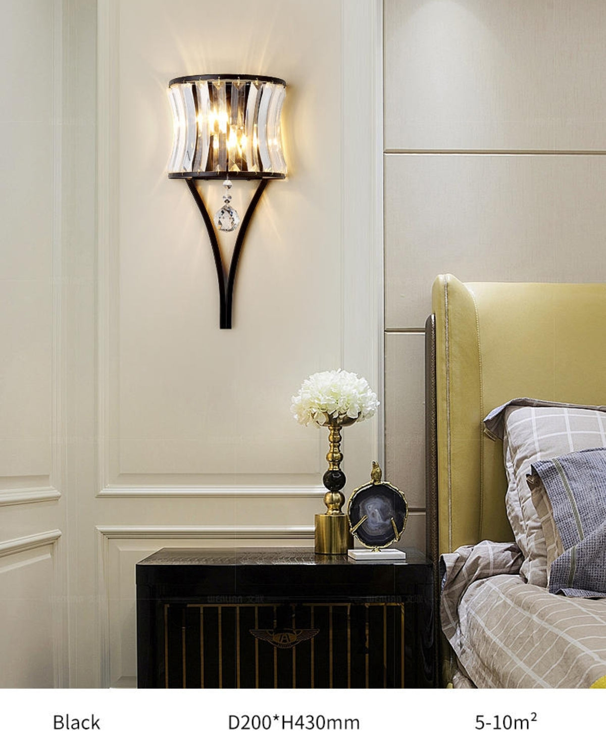 Crystal Suncatcher Feng Shui Wall Lamp Diamond- Black/Gold - Reflect Lighting