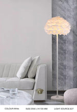 Ivory Feather Round Floor Lamp- Black/White/Chrome - Reflect Lighting