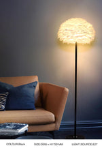 Ivory Feather Round Floor Lamp- Black/White/Chrome - Reflect Lighting