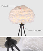Ivory Feather Round Floor Lamp- Black/White/Chrome - Reflect Lighting