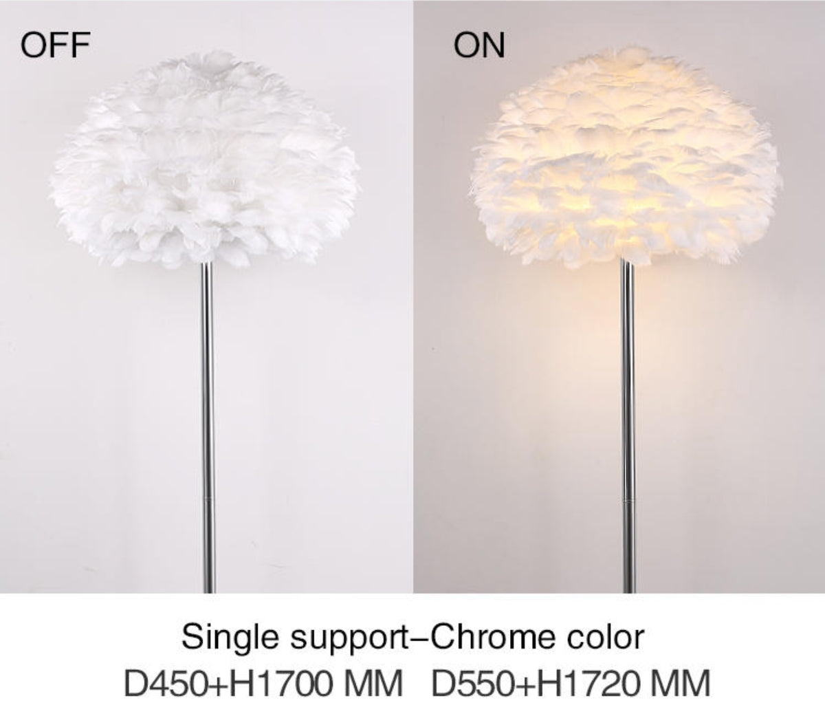 Ivory Feather Round Floor Lamp- Black/White/Chrome - Reflect Lighting