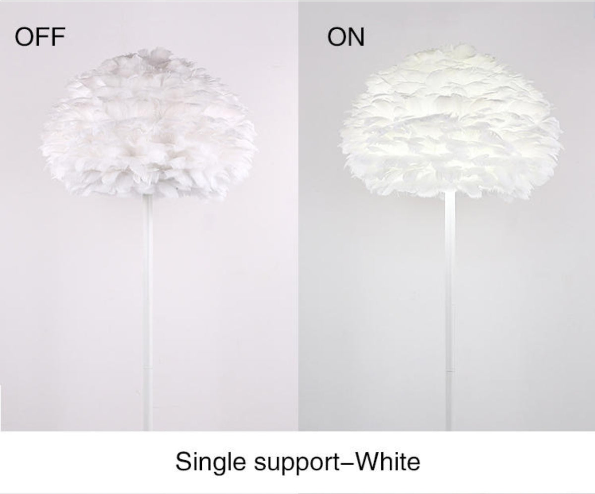 Ivory Feather Round Floor Lamp- Black/White/Chrome - Reflect Lighting