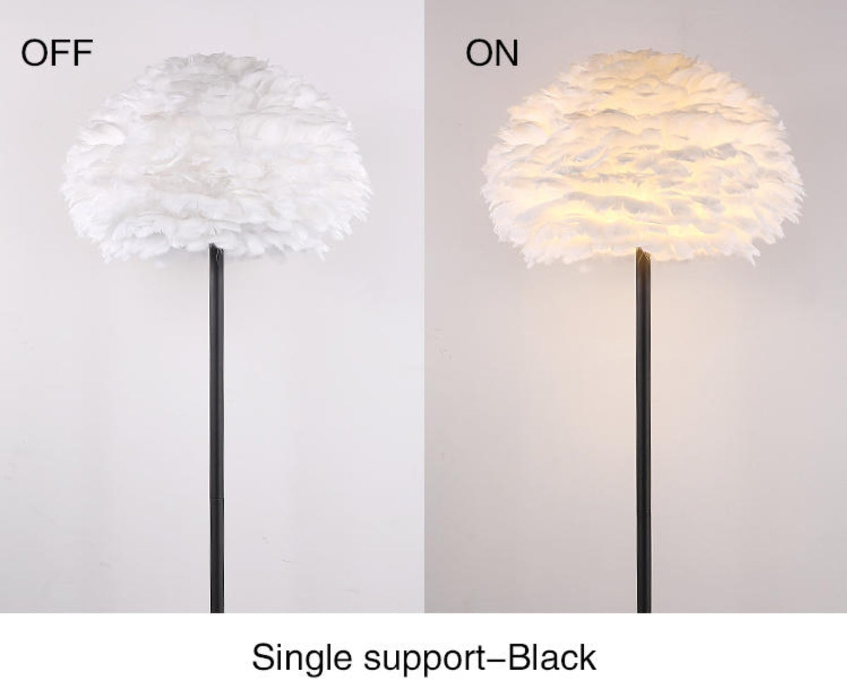 Ivory Feather Round Floor Lamp- Black/White/Chrome - Reflect Lighting