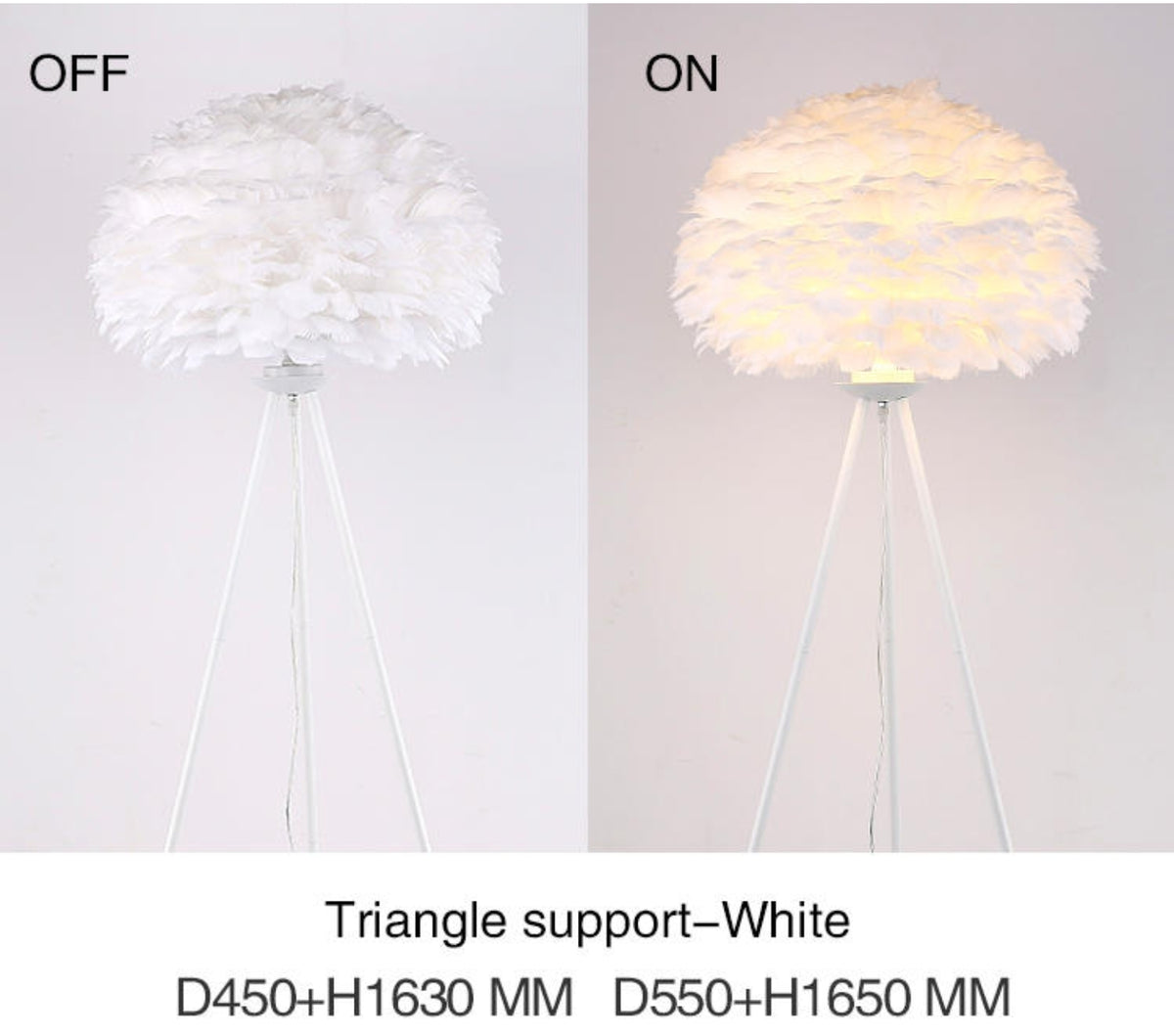 Ivory Feather Round Floor Lamp- Black/White/Chrome - Reflect Lighting