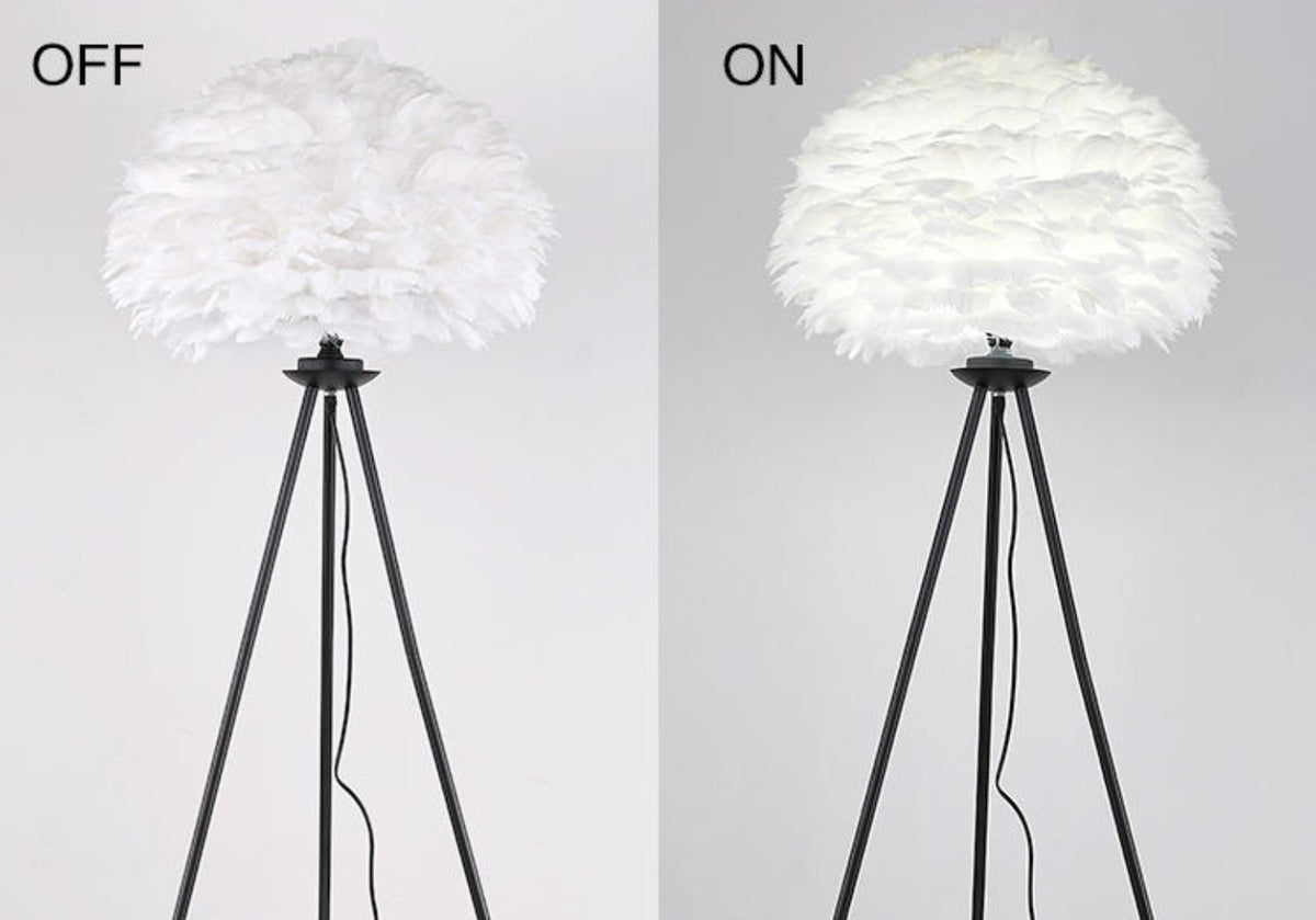 Ivory Feather Round Floor Lamp- Black/White/Chrome - Reflect Lighting