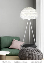Ivory Feather Round Floor Lamp- Black/White/Chrome - Reflect Lighting