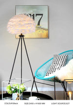 Ivory Feather Round Floor Lamp- Black/White/Chrome - Reflect Lighting