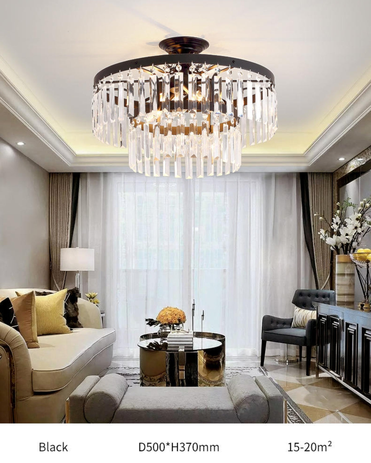 Cerium Crystal Chandelier- Gold/Black - Reflect Lighting