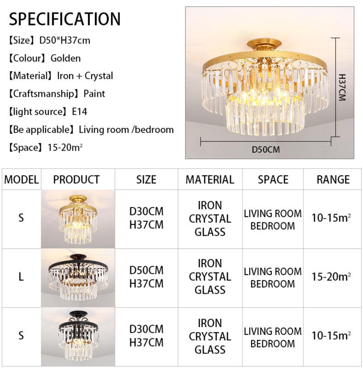 Cerium Crystal Chandelier- Gold/Black - Reflect Lighting