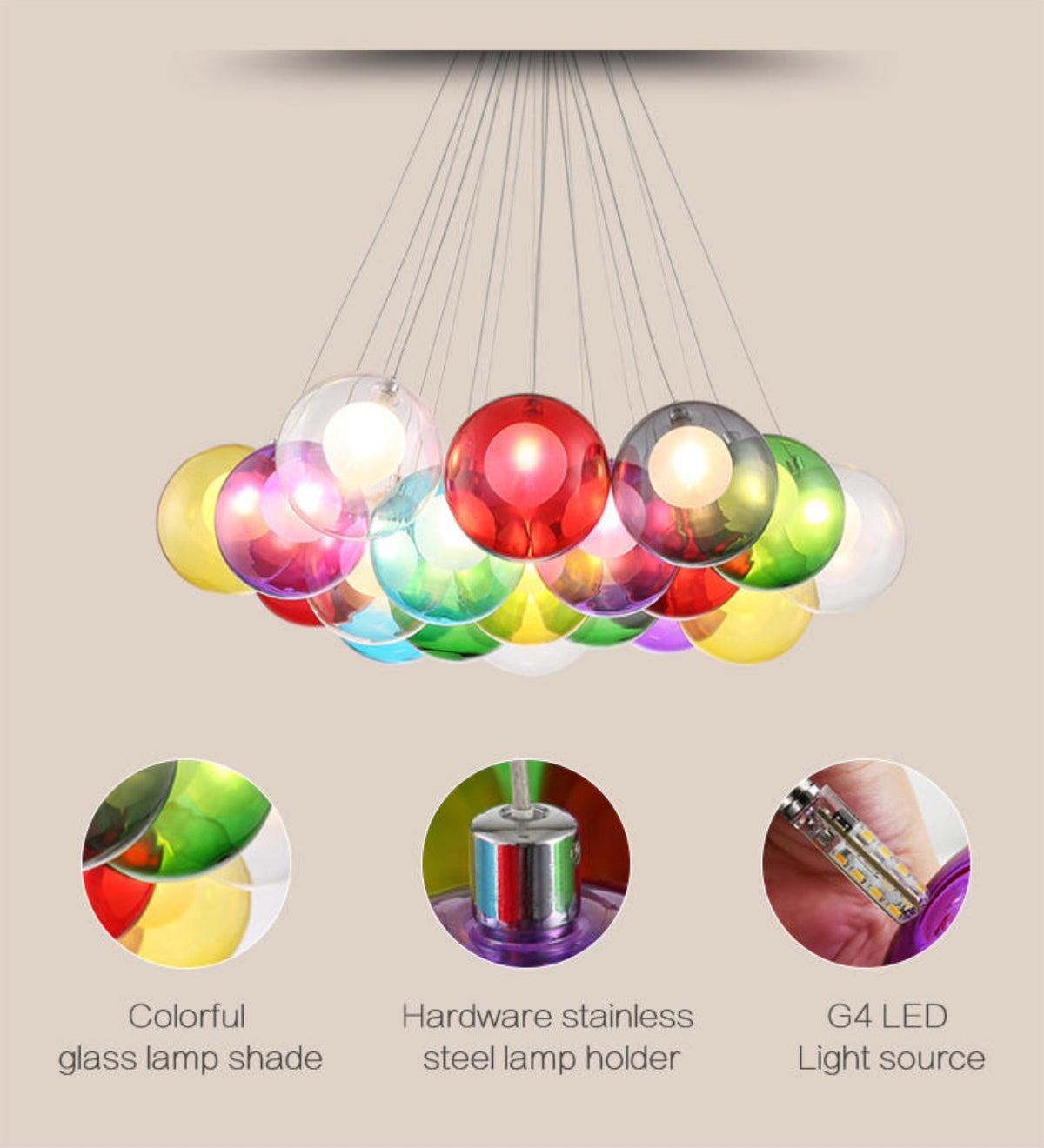 Glass Led Lights Chandelier- Multicolored/Clear - Reflect Lighting