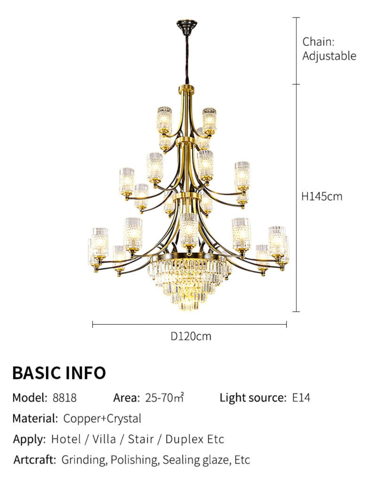 Hadleigh Dirksen Copper Gold Chandelier - Reflect Lighting