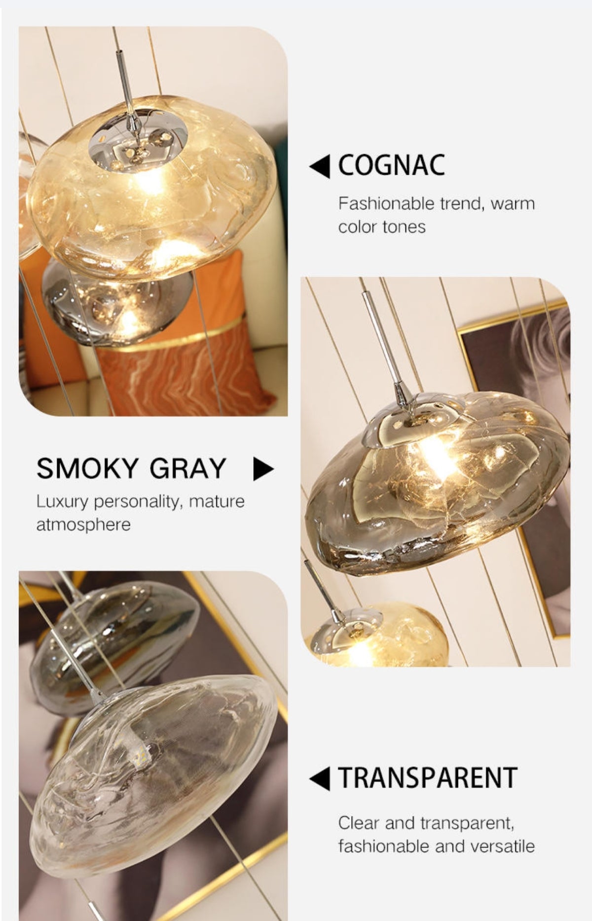 Chasse Lowther Staircase Chandelier- Smokey Grey, Cognac & Transparent - Reflect Lighting