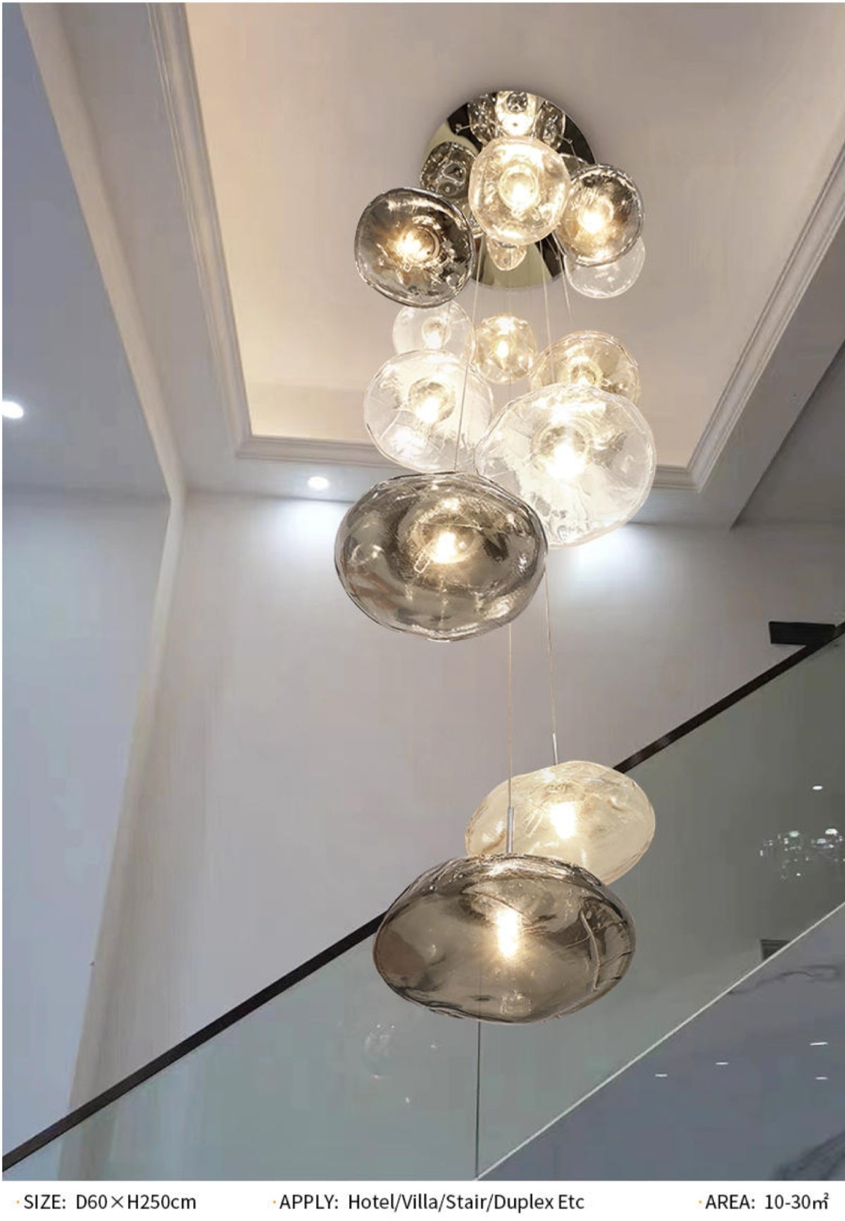 Chasse Lowther Staircase Chandelier- Smokey Grey, Cognac & Transparent - Reflect Lighting