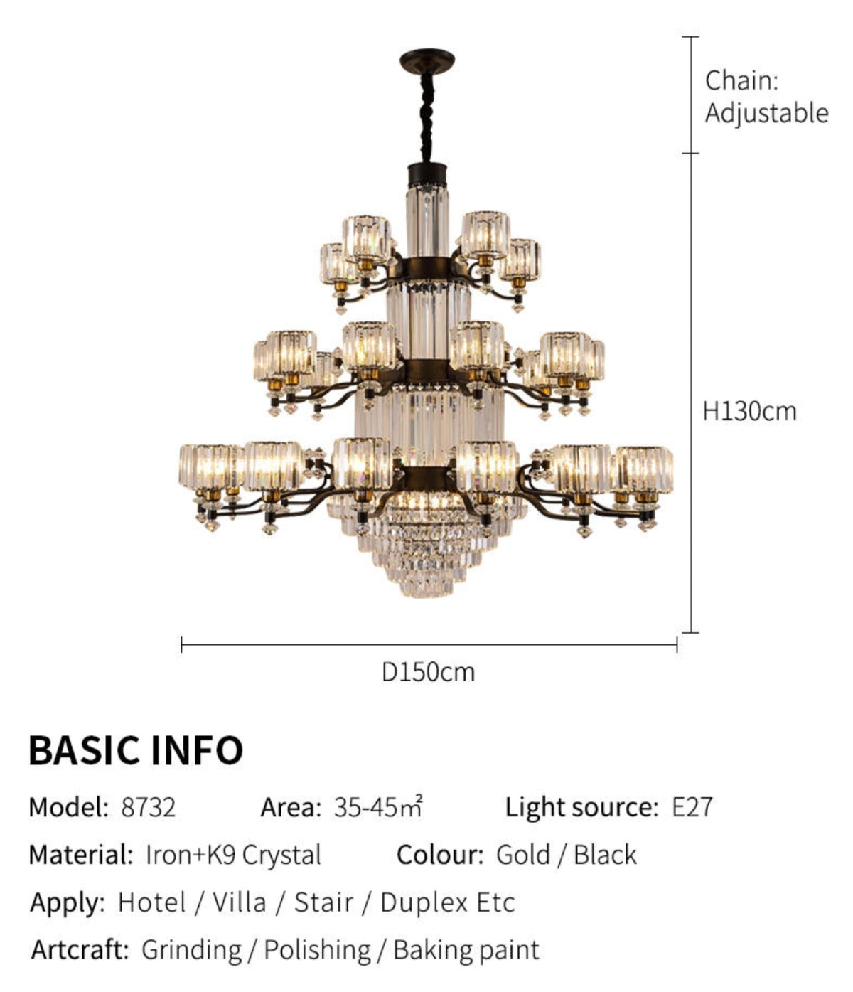 Boerner Boydston Gold/Black Crystal Chandelier - Reflect Lighting